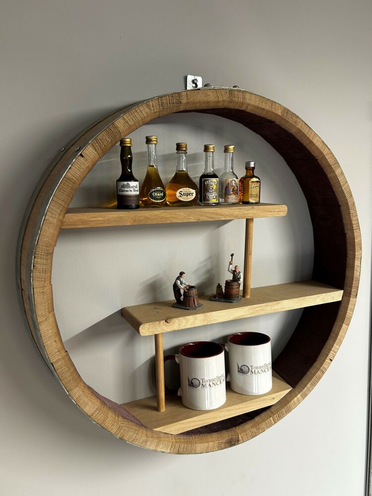 Étagère murale tonneau en chêne massif